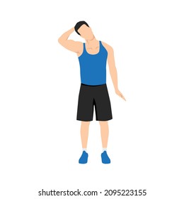 Man doing neck stretch exercise. Flat vector illustration isolated on white background