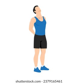 Man doing neck stretch while standing and looking up exercise. Flat vector illustration isolated on white background