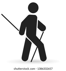 Man doing nordic walking icon vector.