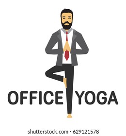 Mann, der eine Yoga-Vektorillustration im Büro macht Symbol