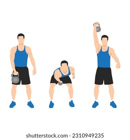 Man doing one arm kettlebell snatch exercise. Flat vector illustration isolated on white background svg