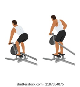 Man doing One arm T bar rows exercise. Flat vector illustration isolated on white background