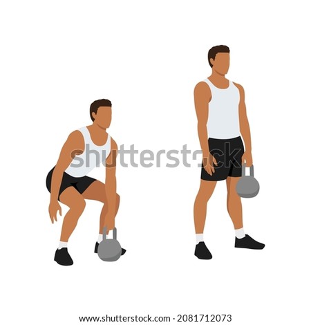 Man doing One handed kettlebell deadlift exercise. Flat vector illustration isolated on white background. workout character set