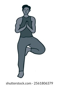 man doing one leg pose yoga monochrome illustration silhouette poster