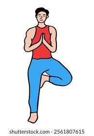 man doing one leg yoga pose illustration cartoon