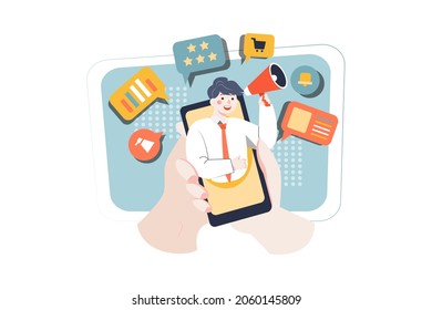 Man Doing Online Shopping Advertisement Illustration concept. Flat illustration isolated on white background.