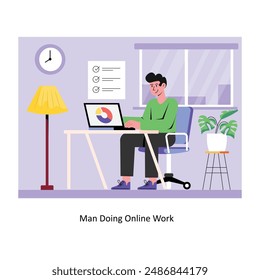 Man Doing Online Work concept flat style stock illustration with background . EPS 10 File 