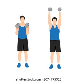 Man doing Open fit shoulder press exercise. Flat vector illustration isolated on white background. workout character set