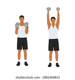 Man doing Open fit shoulder press exercise. Flat vector illustration isolated on white background. workout character set