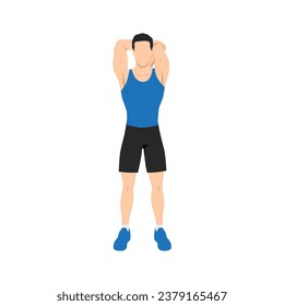 Hombre haciendo ejercicio de los triceps de la cabeza. Ilustración vectorial plana aislada en fondo blanco