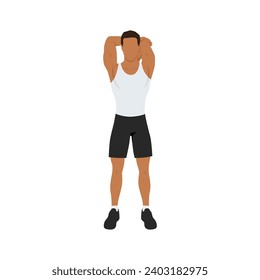 Hombre haciendo ejercicio de los triceps de la cabeza. Ilustración vectorial plana aislada en fondo blanco