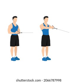 Man doing Palloff press. oblique iso hold exercise. Flat vector illustration isolated on white background