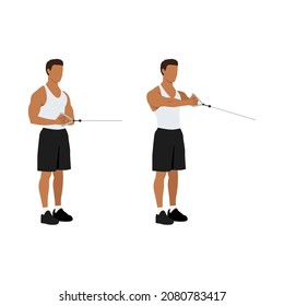 Man doing Palloff press. oblique iso hold exercise. Flat vector illustration isolated on white background