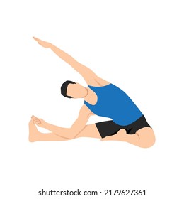 Man doing parivrrta janu sirsasana or Revolved head of the knee pose exercise. Flat vector illustration isolated on white background