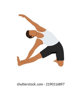 Man doing Parivrtta Parighasana or Revolving Beam Yoga Pose. Flat vector illustration isolated on white background