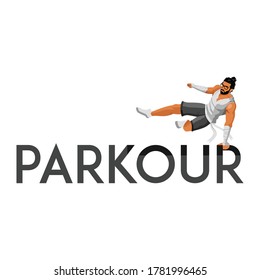 Man Doing Parkour Jumping On A Parkour Font