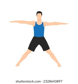 Man doing Parsva Hasta Padasana or star pose yoga exercise. Flat vector illustration isolated on white background