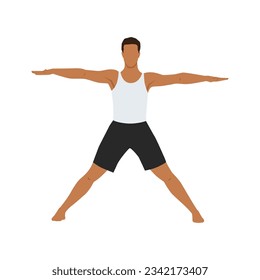 Man doing Parsva Hasta Padasana or star pose yoga exercise. Flat vector illustration isolated on white background