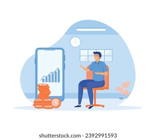 A man doing passive income concept using this site. flat vector modern illustration 