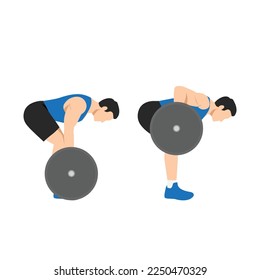 Man doing The Pendlay barbell row. bent over barbell rows from floor Flat vector illustration isolated on white background