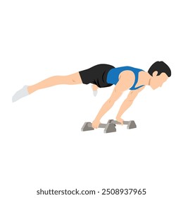 Man doing perfect straddle planche with Push up Bars. Flat vector illustration isolated on white background