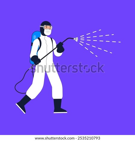 man doing pest control with pump vector eps illustration