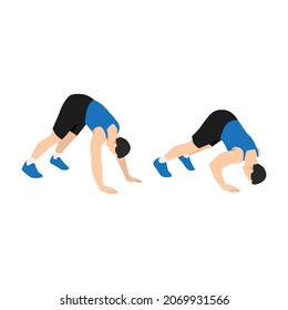 Man Doing Pike Push Up Exercise. Flat Vector Illustration Isolated On White Background