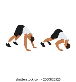 Man Doing Pike Push Up Exercise. Flat Vector Illustration Isolated On White Background