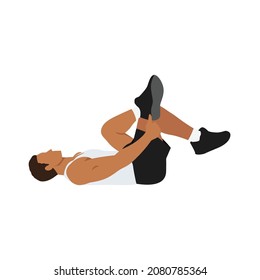 Man doing Piriformis stretch exercise. Flat vector illustration isolated on white background