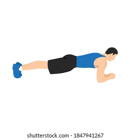 Man doing plank. abdominals exercise flat vector illustration isolated on white background