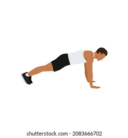 Man doing plank. abdominals exercise flat vector illustration isolated on white background