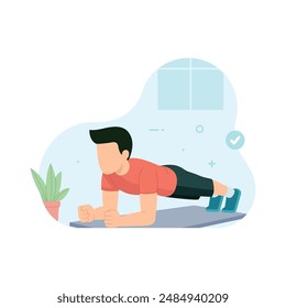 Man doing plank exercise. abdominals workout vector illustration