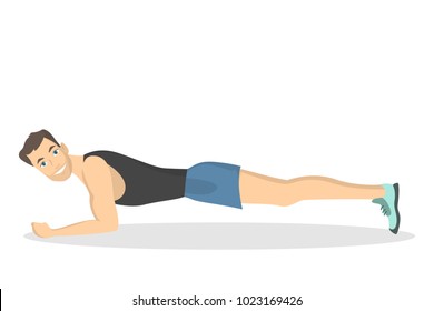 Man doing plank. Fitness exercise on white background.