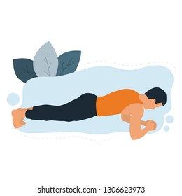 Man doing plank posture exercise. Fitness workout. Healthy lifestyle and bodybuilding concept. Modern vector flat illustration.