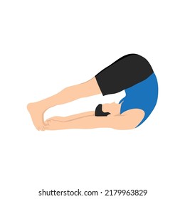 Man doing plow pose halasana exercise. Flat vector illustration isolated on white background
