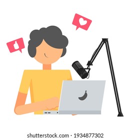 Hombre haciendo podcast de ilustración plana, ilustración de creador de contenido