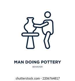 man doing pottery icon from behavior collection. Thin linear man doing pottery, behavior, person outline icon isolated on white background. Line vector man doing pottery sign, symbol for web and 