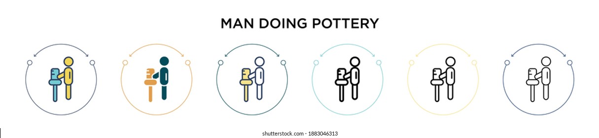 Man doing pottery icon in filled, thin line, outline and stroke style. Vector illustration of two colored and black man doing pottery vector icons designs can be used for mobile, ui, web