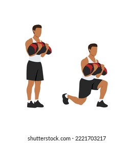 Man Doing Powerbag Or Sandbag Squat In 2 Steps In Side View. Flat Vector Illustration Isolated On White Background