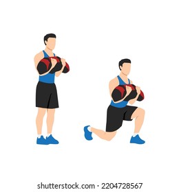 Man Doing Powerbag Or Sandbag Walking Lunges Flat Vector Illustration Isolated On White Background