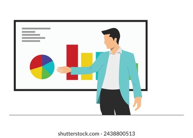 A man doing a presentation for business idea. Business presentation with ranbow chart and diagrams.