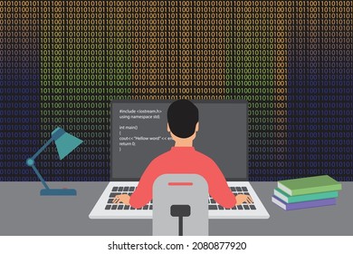 man doing programing on laptop vector illiustration - Powered by Shutterstock - Get 15% off with code: PIKWIZARD15