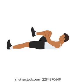 Man doing prone hamstring stretch or laying hamstring stretch. Flat vector illustration isolated on white background