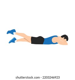 Man Doing Prone Or Lying Leg Lifts Exercise. Flat Vector Illustration Isolated On White Background