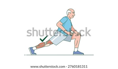 A man doing a proper lunge exercise with correct form isolated on white background, Vector, illustration