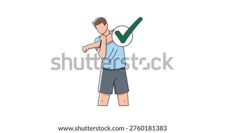 Man doing a proper shoulder stretch isolated on white background, Vector, illustration