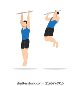 Man Doing Pull Up With Supinated Grip Exercise. Flat Vector Illustration Isolated On White Background