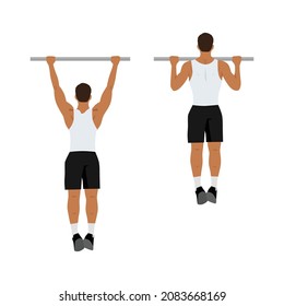 Man doing pull ups exercise. Flat vector illustration isolated on white background