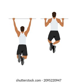 Man doing pull ups exercise. Flat vector illustration isolated on white background