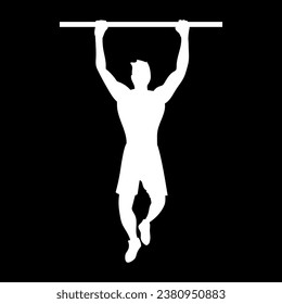 Mann, der Pullups auf schwarzem Gymnastikhintergrund macht